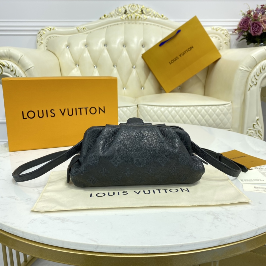 Louis Vuitton SCALA MINI POUCH Handbag Monogram Mahina M80093 Black